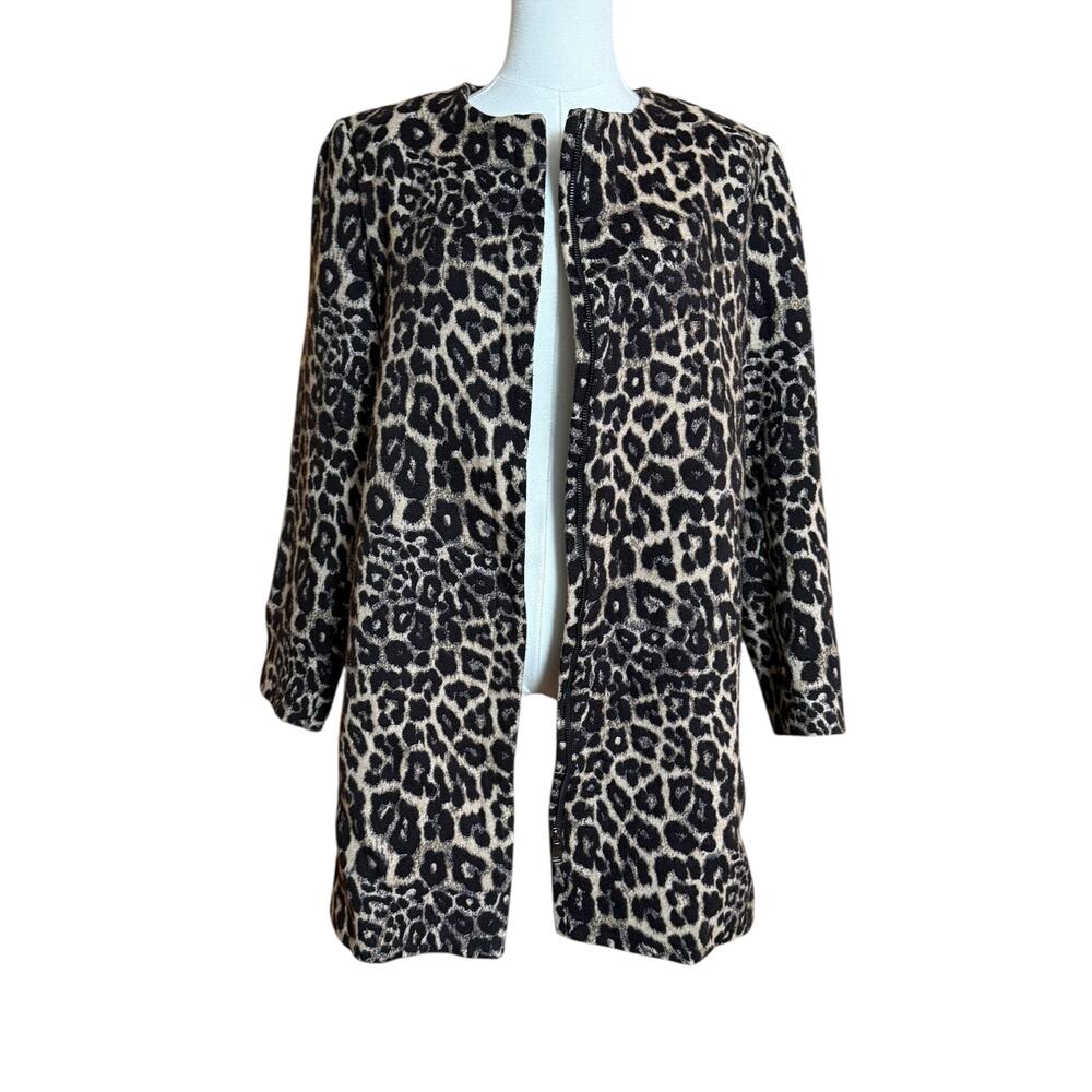Zara Woman Leopard Print Zipper Front Blazer Jacket Lightweight Size Large - Picture 2 of 9